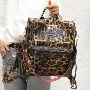 Bags | Leopard Print Vegan Leather Zipper Detail Mini 